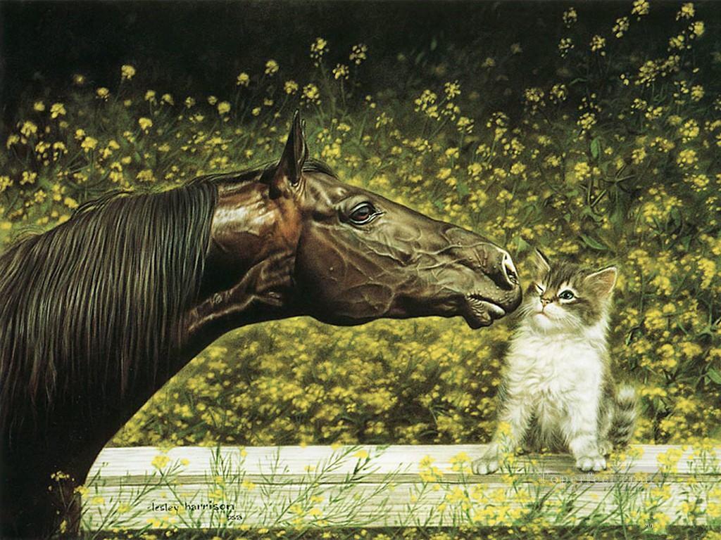cheval et chat Peintures à l'huile